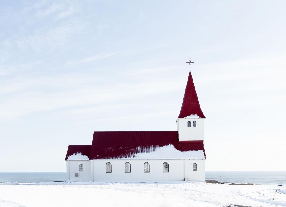 Free Image of White Church With Red Roof in Snow 