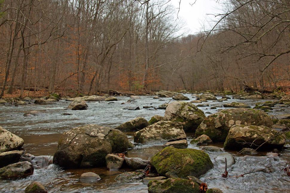 Free Image of Raritan River Water Rushing Pass Boulder Rocks 