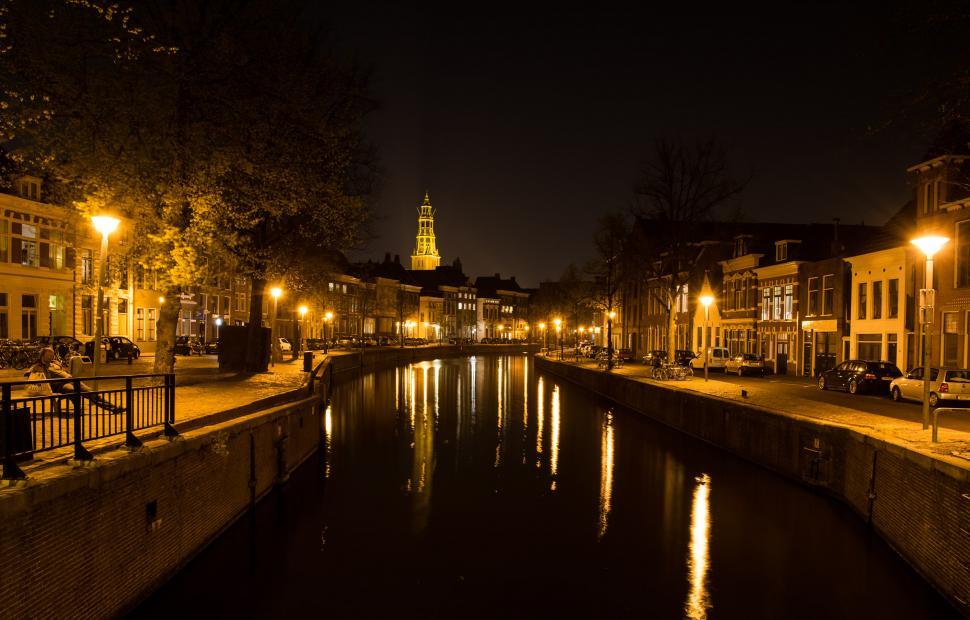 Free Image of River Running Through a City at Night 