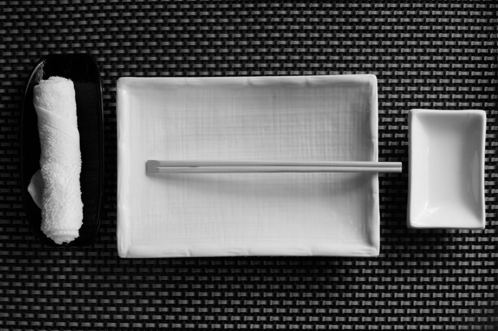 Free Image of Sushi Dish and Chopsticks on Table 