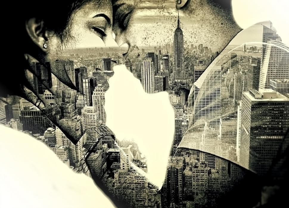 Free Image of Couple in love Kissing over New York - Double Exposure Effect 