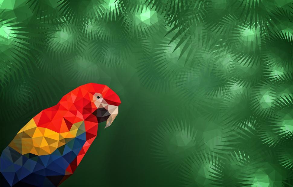 Free Image of Low Poly Tropical Background - Macaw in the Jungle with Copyspac 