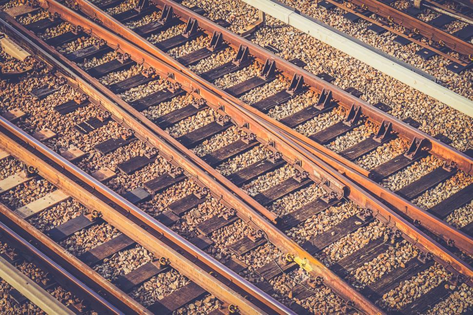 Free Image of Close Up of Train Track Against Sky Background 