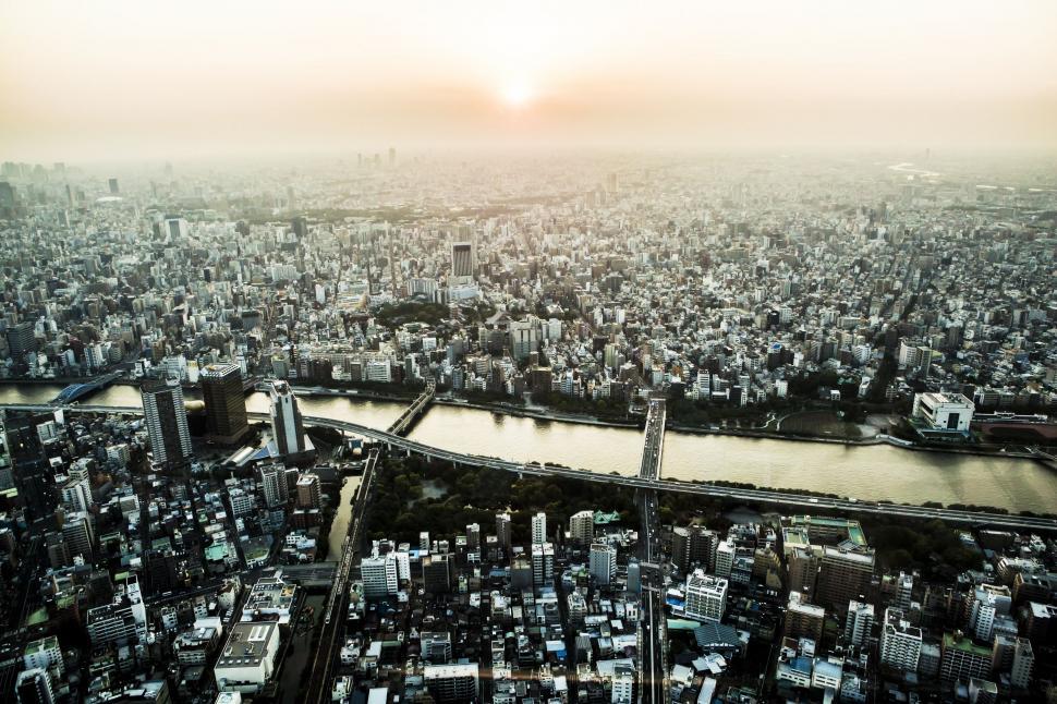 Free Image of Aerial View of City With River Running Through It 