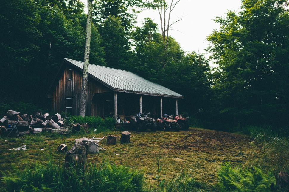 Free Image of Small Cabin Surrounded by Forest 