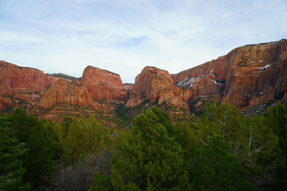 Free Image of Mountain Range With Trees in Foreground 
