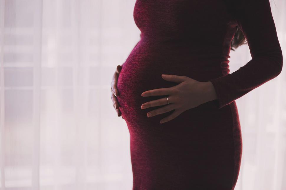 Free Image of Pregnant Woman Standing in Front of Window 