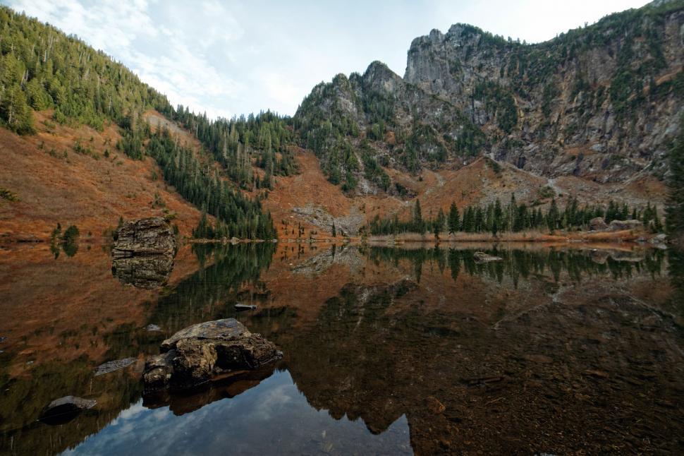 Free Image of Majestic Lake Surrounded by Mountains and Trees 
