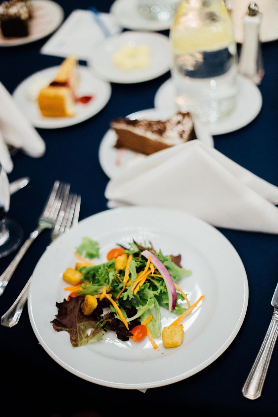 Free Image of Plate With Salad and Cake Slice 