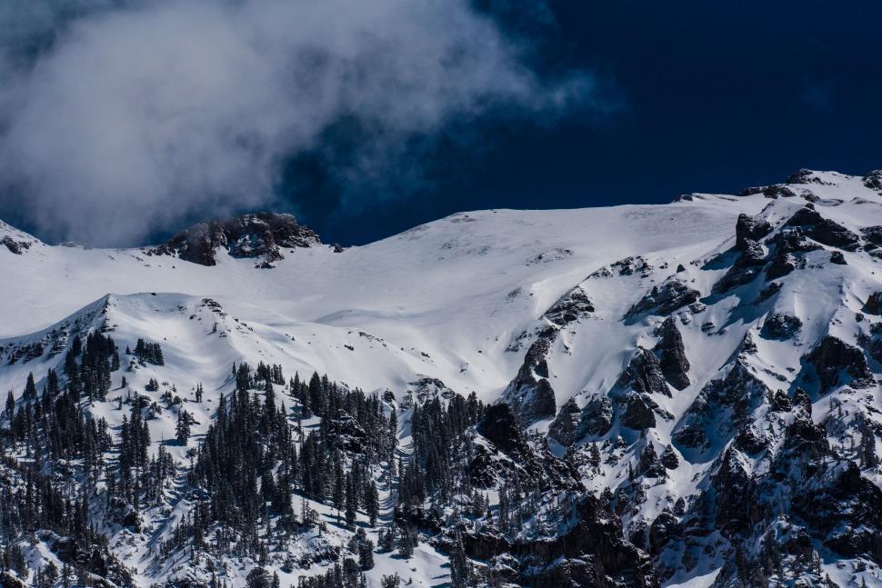 Free Image of Snow-Covered Mountain Under Cloudy Sky 