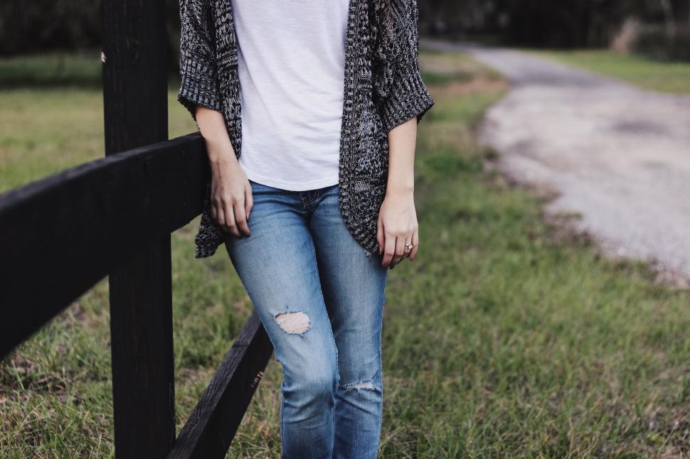 Young casual fashion beautiful girl standing in studio Stock Photo