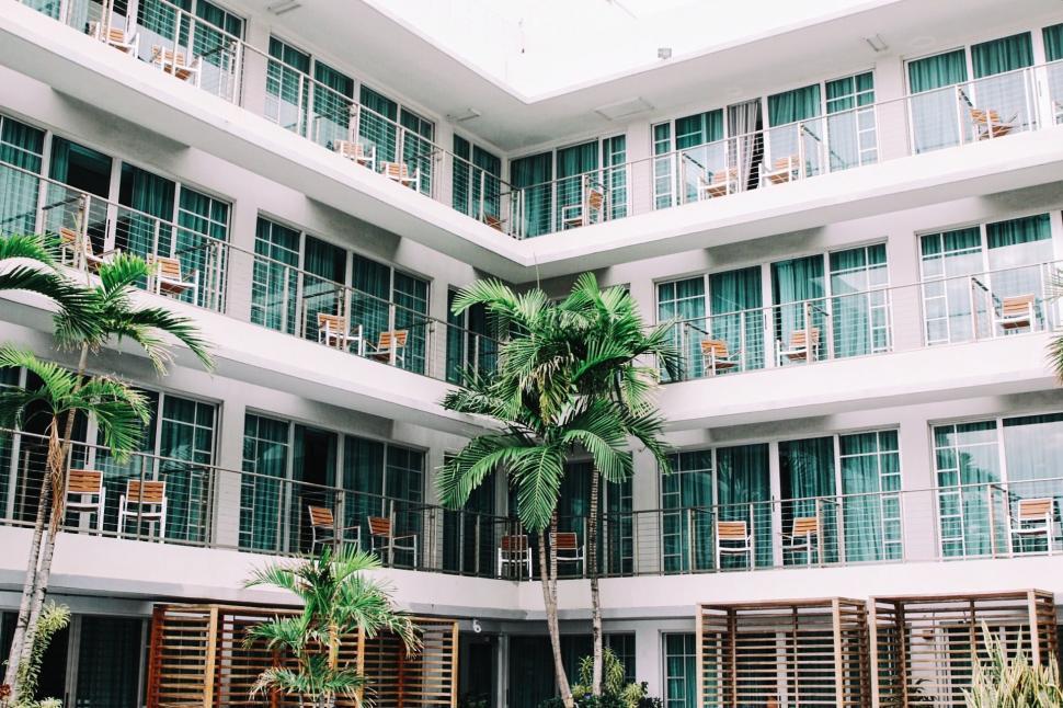 Free Image of Modern Office Building With Palm Trees 