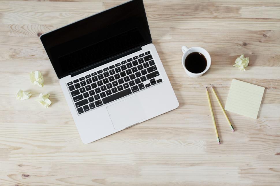 Free Image of Laptop Computer on Wooden Table 