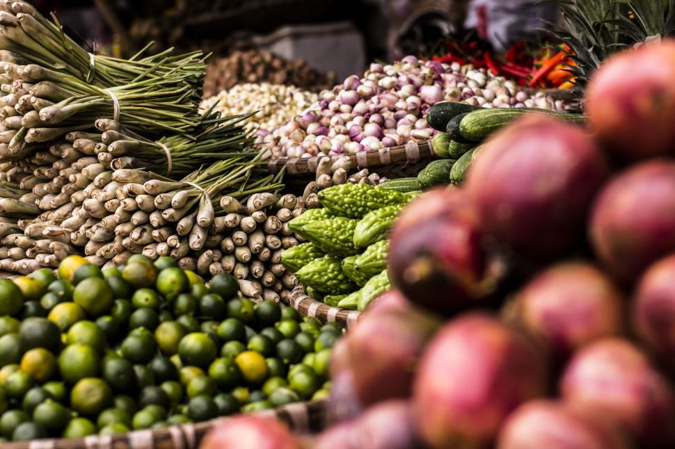Free Image of Assorted Fruits and Vegetables Displayed Together 