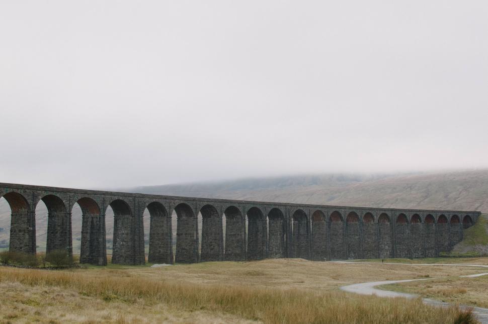 Free Image of Train Traveling Over Bridge in Field 