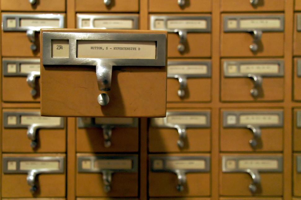 Free Stock Photo of card catalogue catalog drawers organization