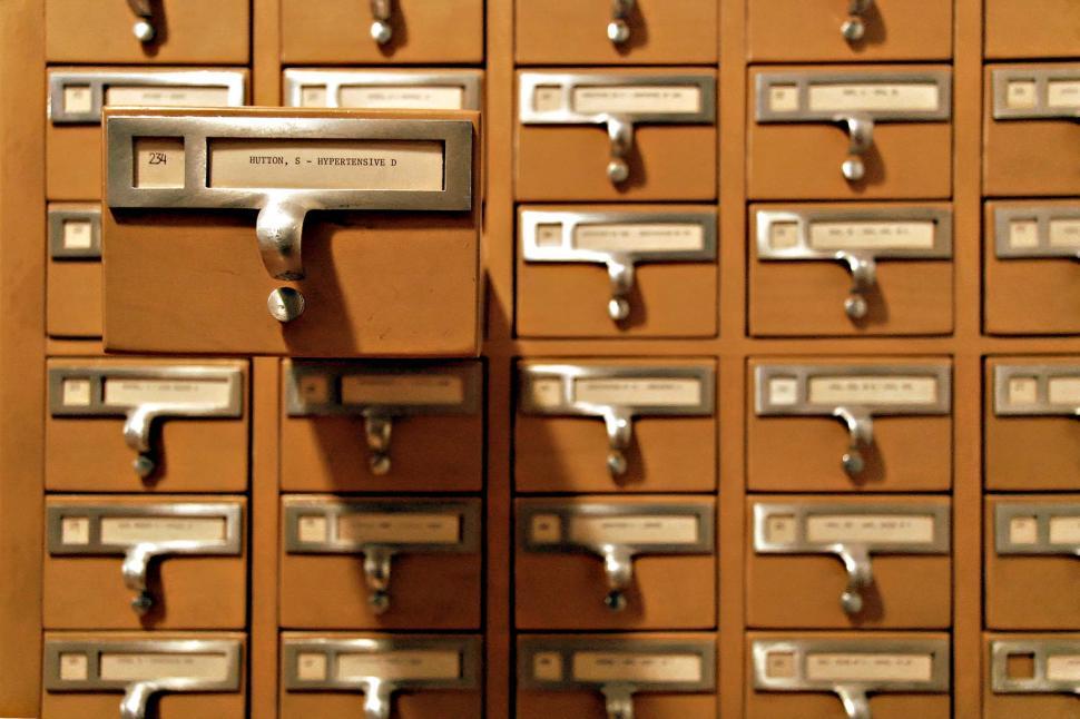 Free Stock Photo of card catalogue catalog drawers organization