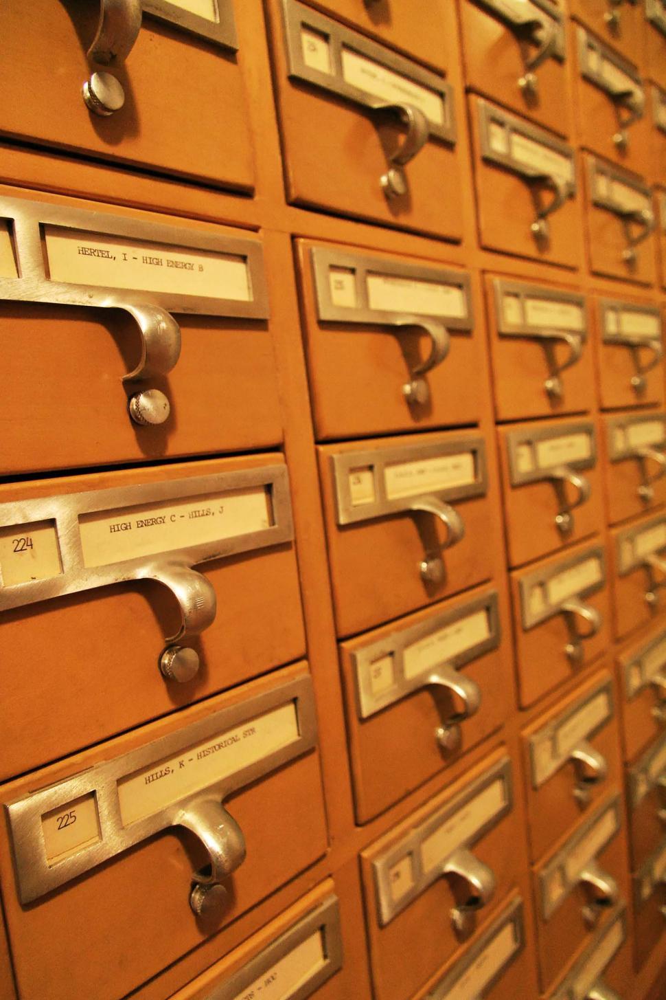 Free Stock Photo of card catalogue catalog drawers organization
