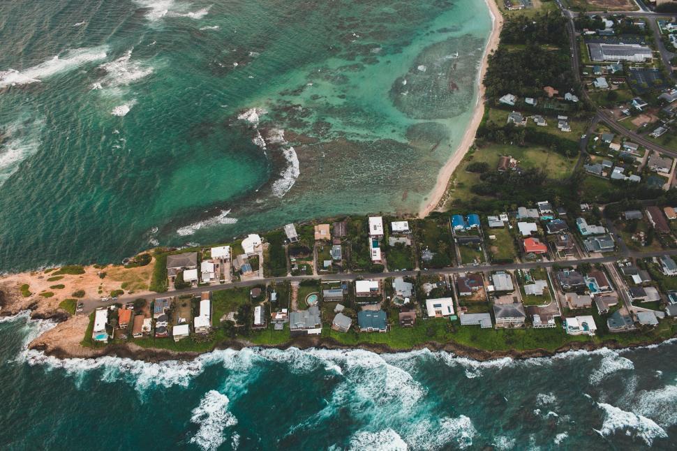 Free Image of Aerial View of Small Coastal Town 