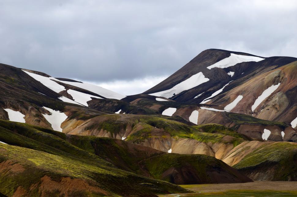 Free Image of Snow-Covered Mountains With Green Grass 