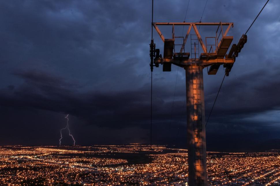 Free Image of City Night View With Lightning Bolt 