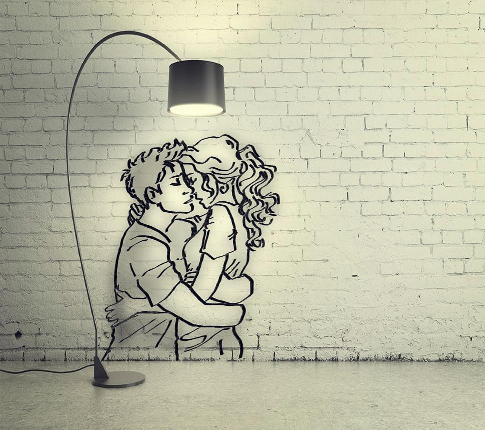 Only Love is Real - A Couple Embraces Under Light - Drawing with