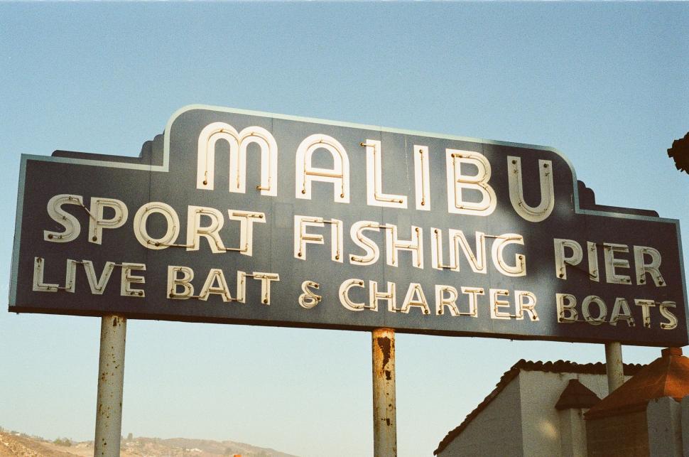 Free Stock Photo of Malibu Sport Fishing Pier Sign