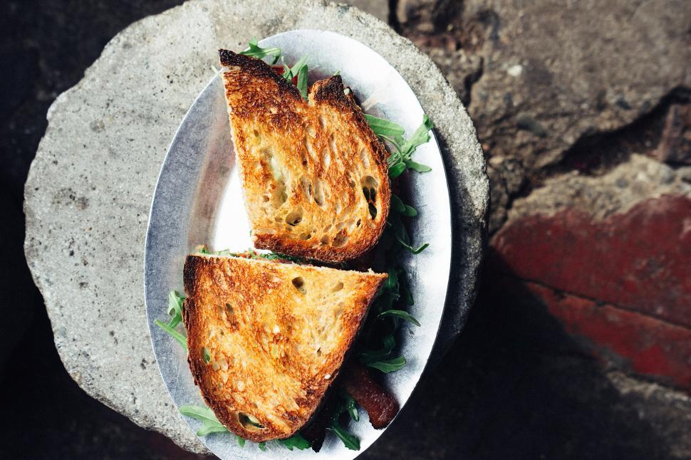 Free Image of Two Pieces of Toast on White Plate 