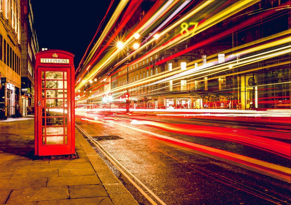 Free Image of Red Phone Booth on Roadside 