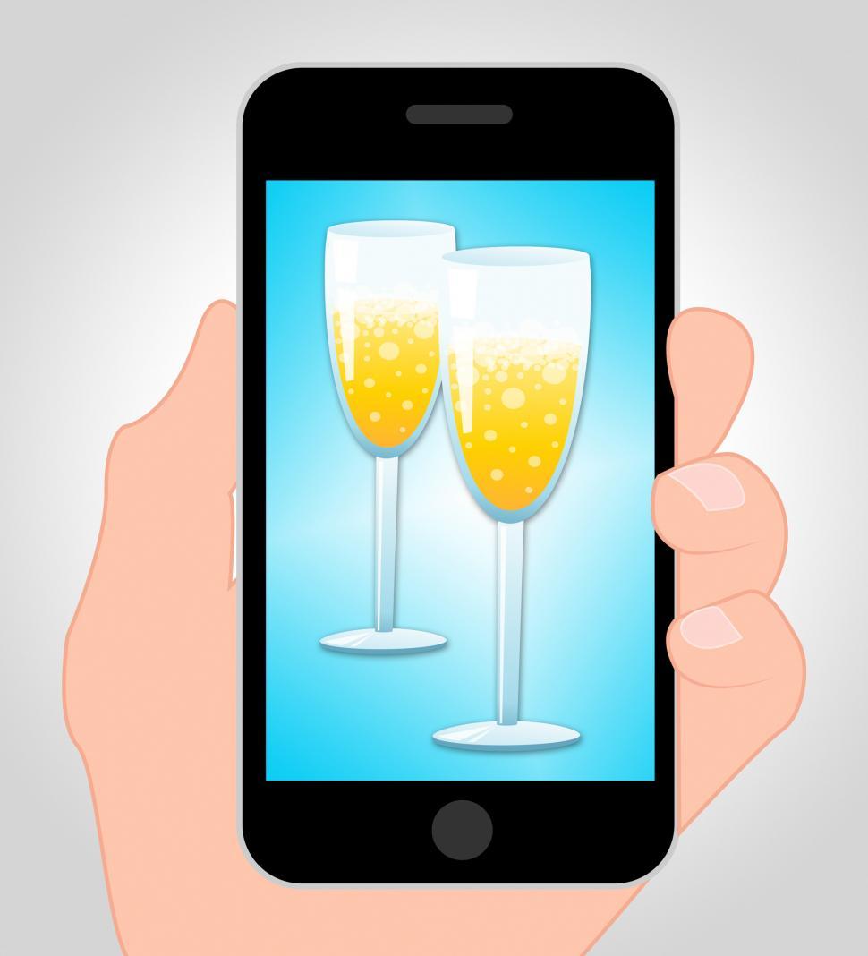 Free Stock Photo of Sparkling Wine Online Means Mobile Phone Party