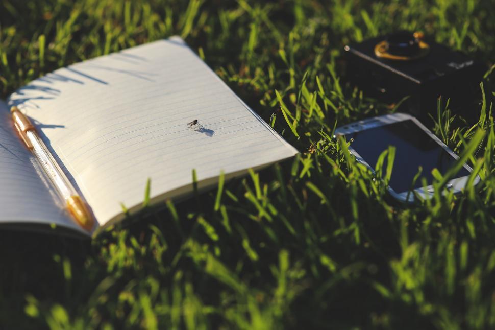Free Image of Open Book on Lush Green Field 