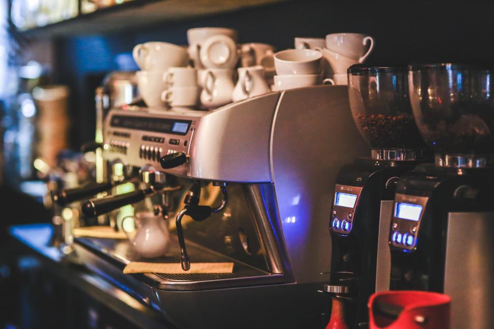 Professional Coffee Machine Used In Coffee Industry Stock Photo