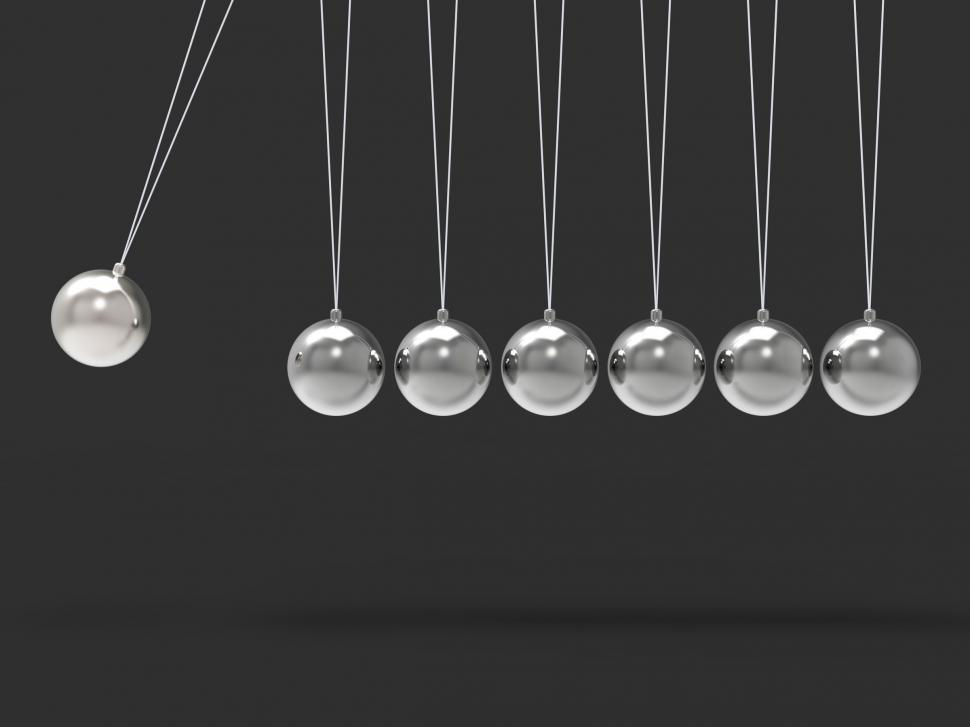 Free Image of Seven Silver Newtons Cradle Shows Blank Spheres Copyspace For 7  