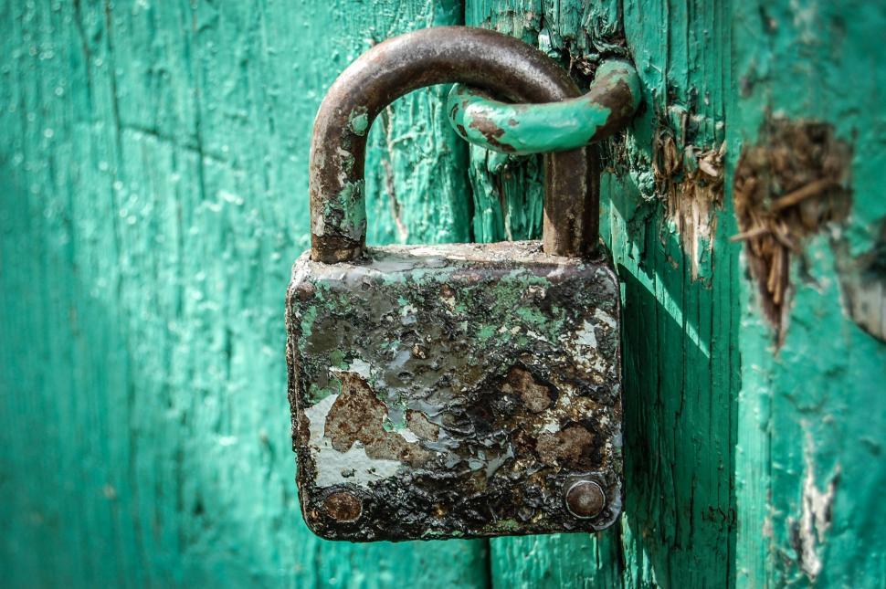 Free Image of Old Padlock on Green Door 