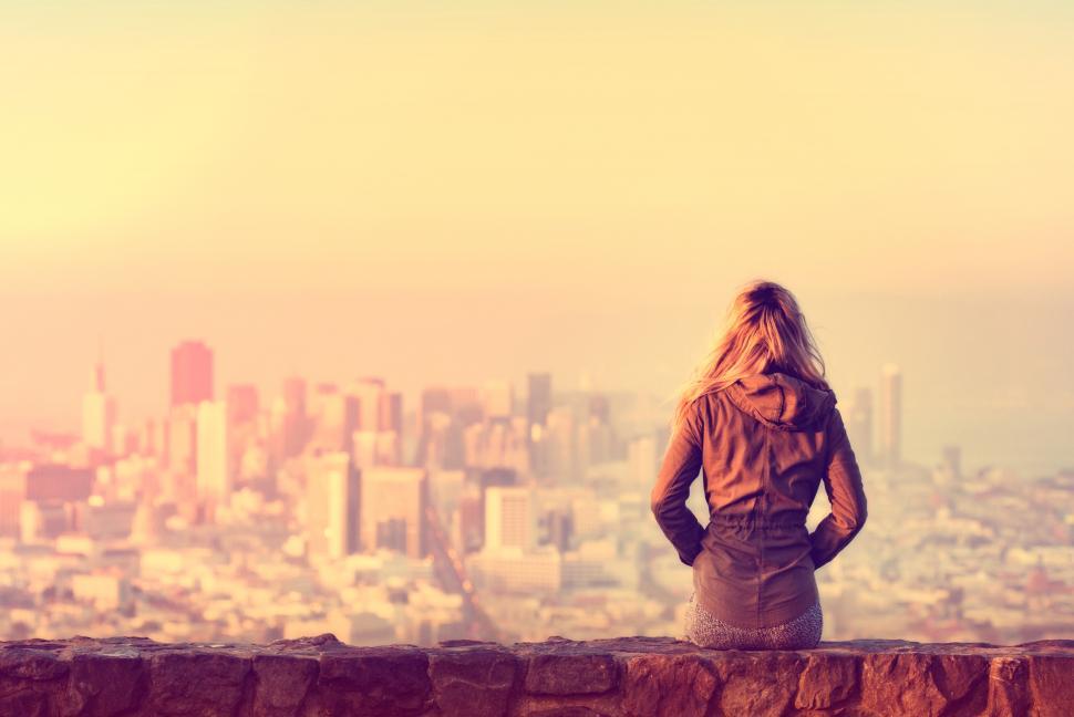 Free Stock Photo of Hazy Vintage Looks - Girl Looking Over the City ...