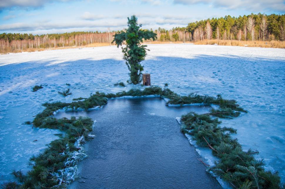 Free Image of Ritual hole in the lake at the feast of the Epiphany of the Orthodox Christians and Greek Catholics 