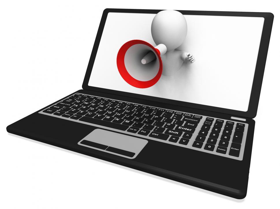 Free Image of Laptop Loud Hailer Shows Internet Announcements Messages Or Info 