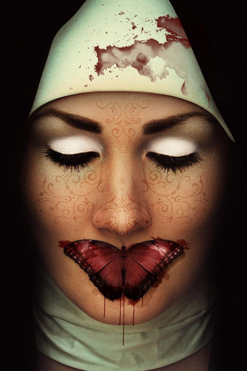 Free Image of Woman With Butterfly on Nose 