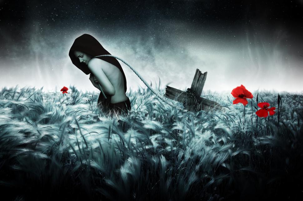 Free Image of Woman Kneeling in Field of Flowers 