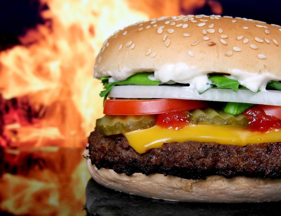 Free Stock Photo of fire flames broiled flame hamburger cheeseburger