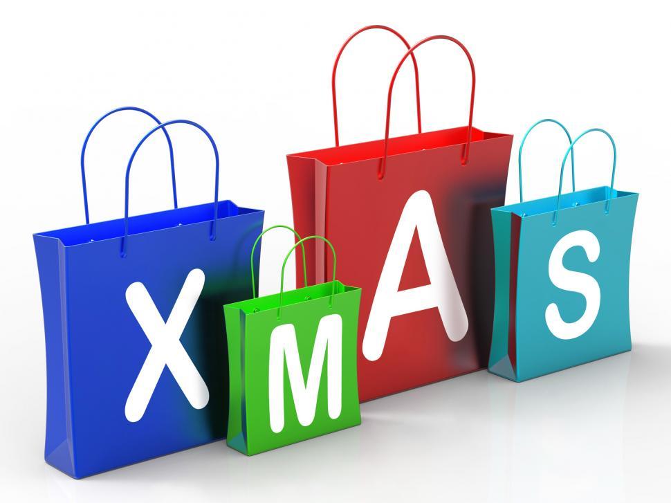Xmas Shopping Bags Show Retail Stores Or Buying