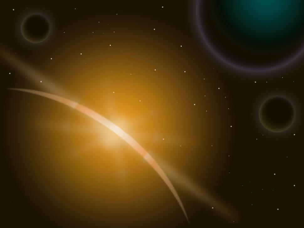 Orange Star Behind Planet Shows Galaxy Atmosphere And Universe