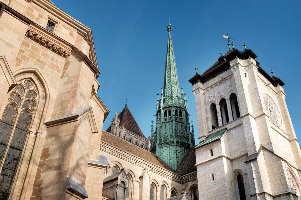 Free Image of Historic Church With Steeple and Clock Tower 