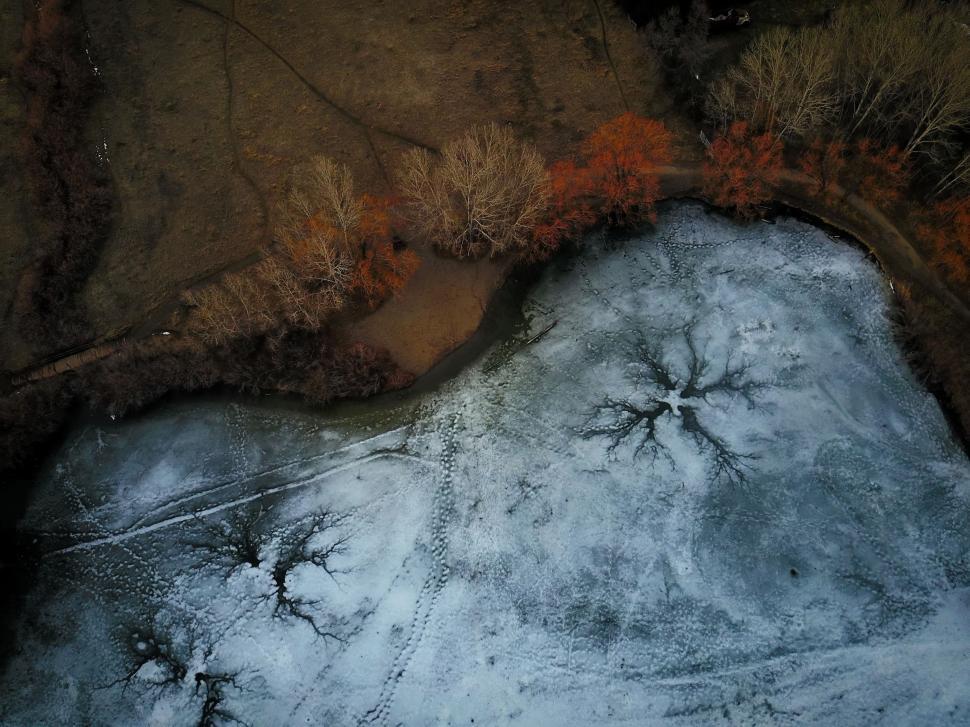 Free Image of Aerial View of Snow Covered Field 