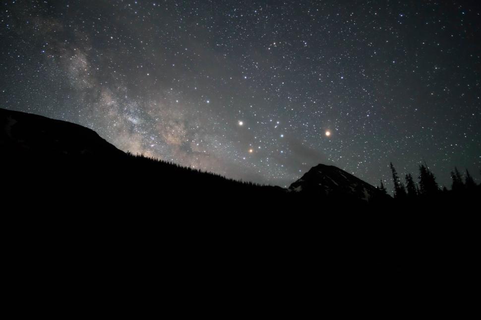 Free Image of Night Sky With Stars Above a Mountain 
