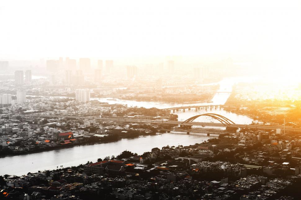 Free Image of Aerial View of City and River 