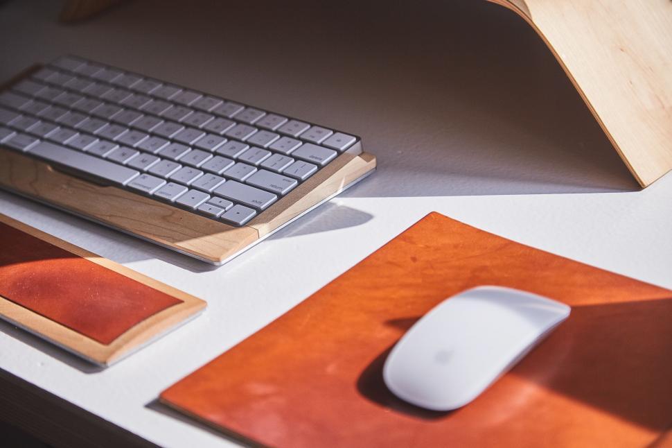 Free Image of Computer Keyboard and Mouse on Desk 