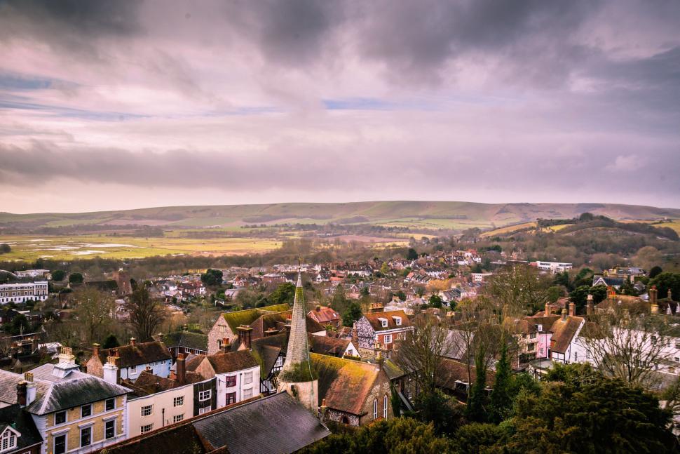 Free Image of Small Town With Mountain Background 