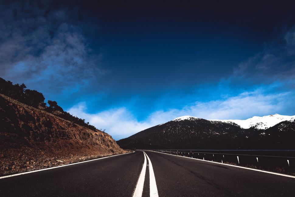 Free Stock Photo of A Quiet Road Surrounded by Mountains 