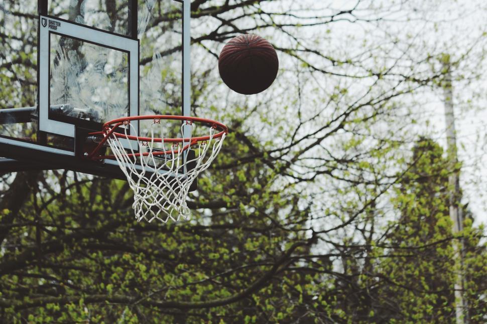 Free Image of Basketball Swishing Through Hoop on Basketball Court 
